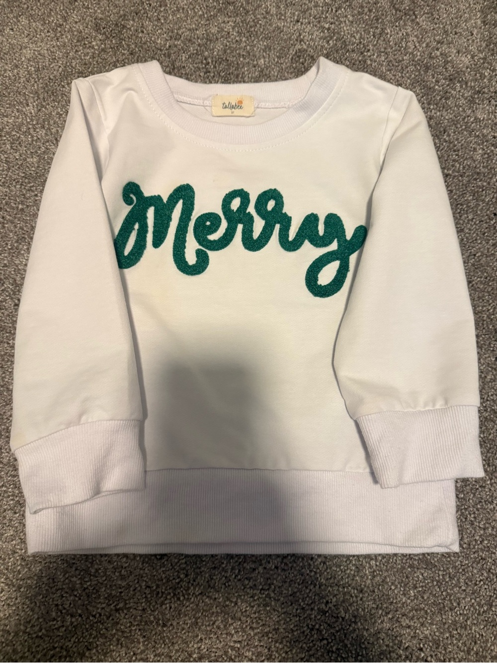 White Kids 'Merry' Sweatshirt with Green Script